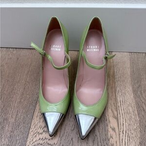New Stuart Weitzman Mary Jane Style Heels with Metallic Tips